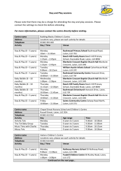 Stay and Play sessions Please note that there may be a charge for