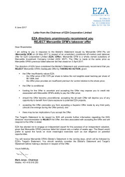 EZA directors unanimously recommend you REJECT Mercantile