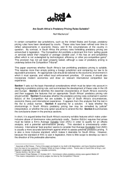 Are South Africa`s Predatory Pricing Rules Suitable?