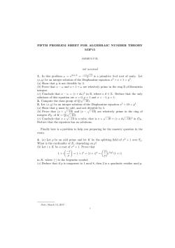 FIFTH PROBLEM SHEET FOR ALGEBRAIC NUMBER THEORY