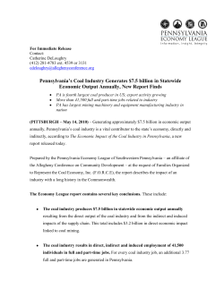 Pennsylvania`s Coal Industry Generates $7.5 billion in Statewide