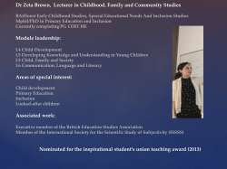 Early Childhood Studies PGCE Primary Masters in Education