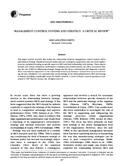 MANAGEMENT CONTROL SYSTEMS AND STRATEGY: A