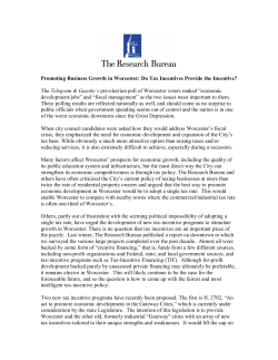 Promoting Business Growth in Worcester: Do Tax Incentives Provide