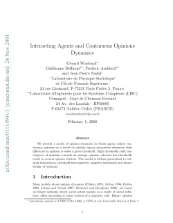 Interacting Agents and Continuous Opinions Dynamics