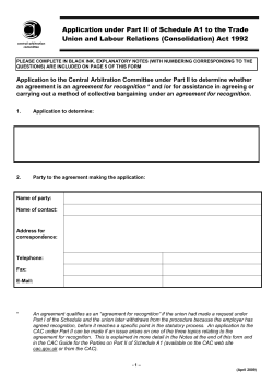 Application under Part II of the Trade Union and Labour