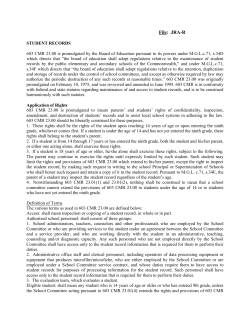 JRA-R Student Records Policy