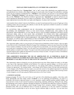 FOOTAGE FIRM MARKETPLACE CONTRIBUTOR AGREEMENT