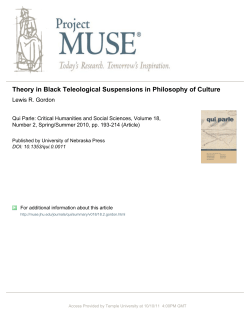 Theory in Black Teleological Suspensions in Philosophy of Culture