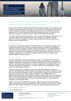 public position statement: quarterly reporting and quarterly earnings