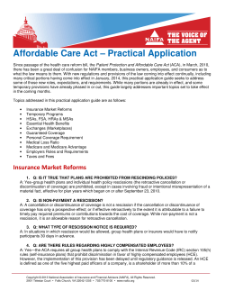 Affordable Care Act &ndash; Practical Application