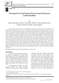 The Impact of a Good Season Start on Team Performance in Elite