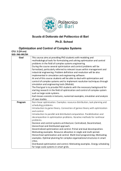 Optimization and Control of Complex Systems