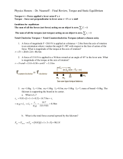 Physics Honors &ndash; Dr. Naumoff &ndash; Final Review, Torque and Static