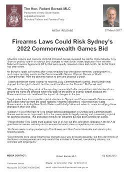 Firearms Laws Could Risk Sydney`s 2022 Commonwealth Games Bid