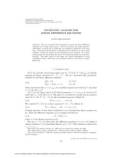 ASYMPTOTIC ANALYSIS FOR LINEAR DIFFERENCE EQUATIONS