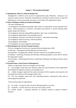 Chapter 1 "The Exceptional Manager" Management: What It Is, What