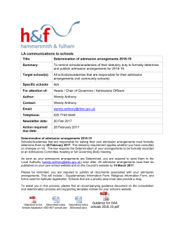 Determination of admission arrangements 2018-19