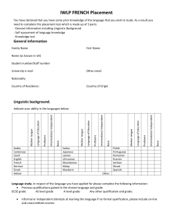 International Study and Language Institute IWLP FRENCH Placement