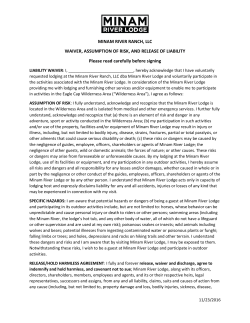 MINAM RIVER RANCH, LLC WAIVER, ASSUMPTION OF RISK