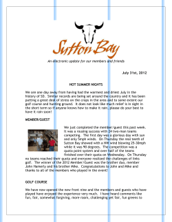 An electronic update for our members and friends July 31st, 2012