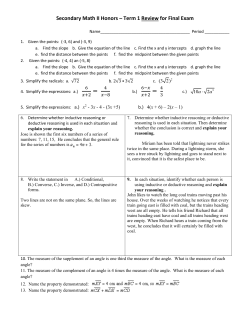 Secondary Math II Honors &ndash; Term 1 Review for Final Exam