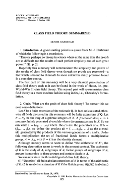 CLASS FIELD THEORY SUMMARIZED 1. Introduction. A good