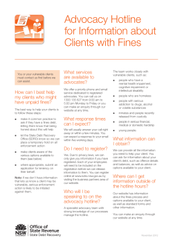 Advocacy hotline for information about clients with fines
