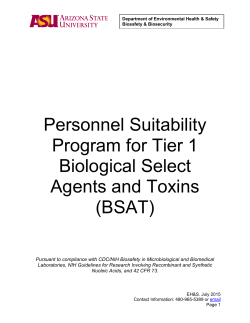 Personnel Suitability Program for Tier 1 Biological Select Agents
