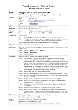 GAME OF CHANCE Chuggie`s Golden Ticket Promotion 2016