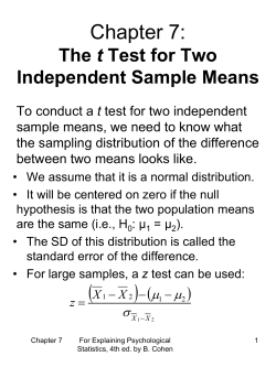 Ch. 7: t-test for 2 independent sample means