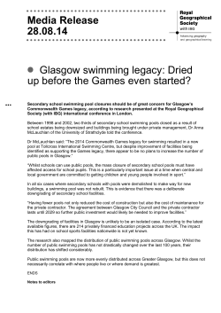 Media Release 28.08.14 Glasgow swimming legacy: Dried