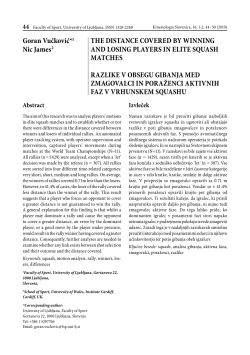 the distance covered by winning and losing players in elite squash