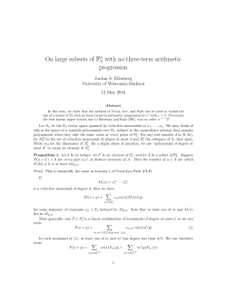 On large subsets of Fn with no three-term