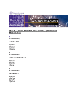 QUIZ 01: Whole Numbers and Order of Operations in Mathematics