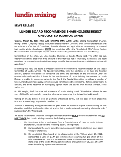 lundin board recommends shareholders reject unsolicited equinox