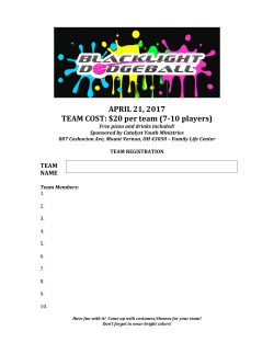 APRIL 21, 2017 TEAM COST: $20 per team (7
