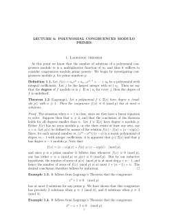 LECTURE 6: POLYNOMIAL CONGRUENCES MODULO PRIMES 1