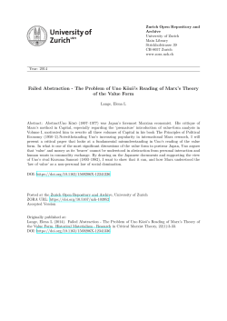 The Problem of Uno Kōzō`s Reading of Marx`s Theory of the Value