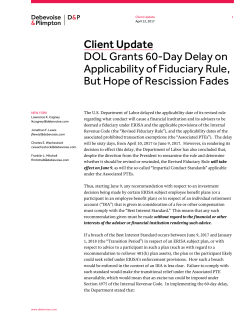 Client Update DOL Grants 60-Day Delay on Applicability of