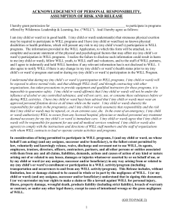 acknowledgement of personal responsibility, assumption of risk and