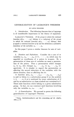629 GENERALIZATION OF LAGRANGE`S THEOREM 1. Introduction
