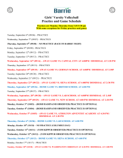 Girls` Varsity Volleyball Practice and Game Schedule