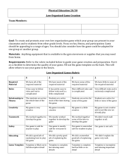 Physical Education 20/30 Low Organized Game Creation Team