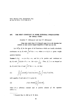 Lemma 1. Let - 00 Set r(x)=~. Then, if 1 is an integral on with equality