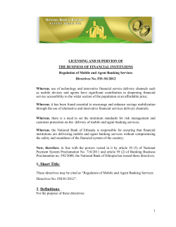 Regulation of Mobile and Agent Banking Services