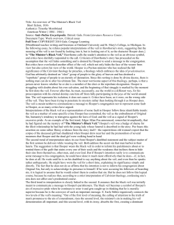 Article on Minister`s Black Veil