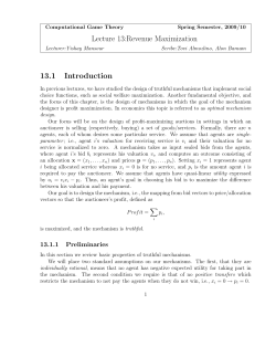 Lecture 13:Revenue Maximization 13.1 Introduction