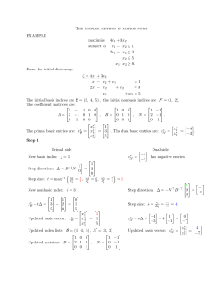 The simplex method in matrix form EXAMPLE maximize 4x1 + 3x2