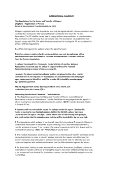 INTERNATIONAL CLEARANCE FIFA Regulations for